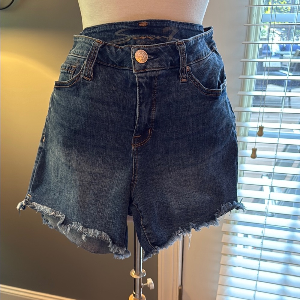 7 For All Mankind Blue High-Waisted Jean Shorts
